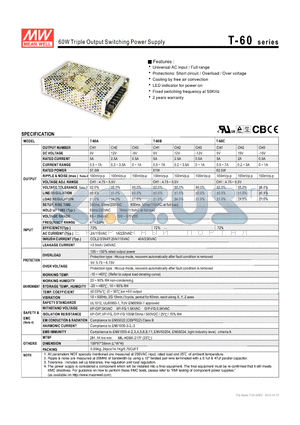 T-60B datasheet - 60W Triple Output Switching Power Supply