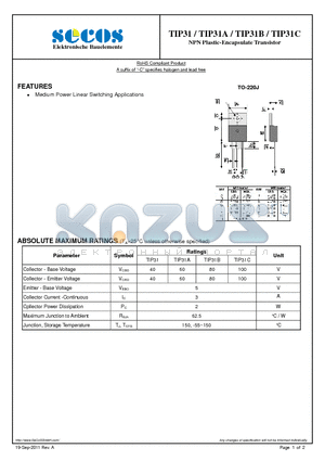 TIP31C datasheet - NPN Plastic-Encapsulate Transistor