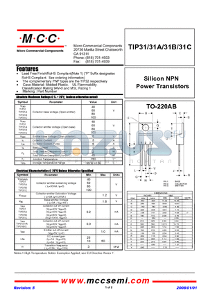 TIP31C-BP datasheet - Silicon NPN Power Transistors