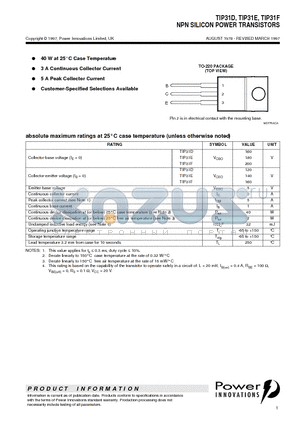 TIP31D datasheet - NPN SILICON POWER TRANSISTORS