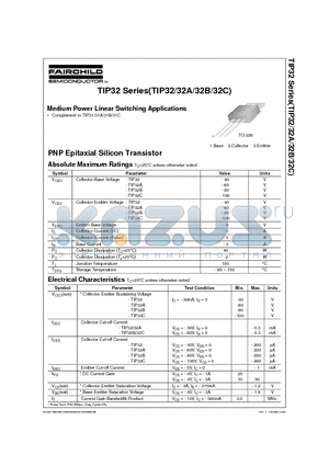 TIP32 datasheet - Medium Power Linear Switching Applications