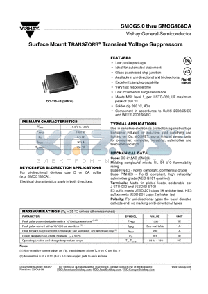 SMCG160A datasheet - Surface Mount TRANSZORB^ Transient Voltage Suppressors