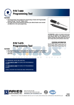 T-680 datasheet - Programming Tool