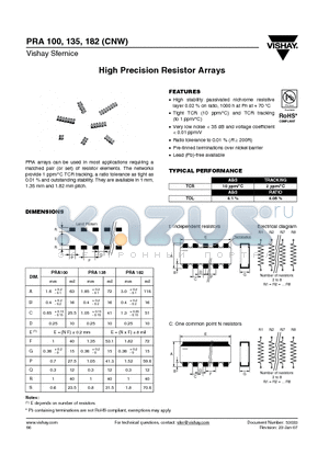 PRA100 datasheet - High Precision Resistor Arrays