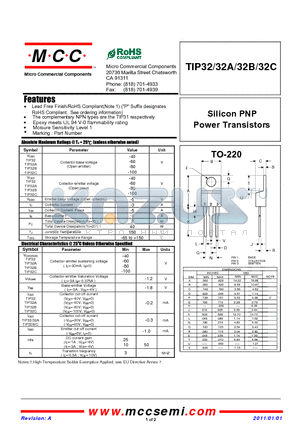 TIP32 datasheet - Silicon PNP Power Transistors