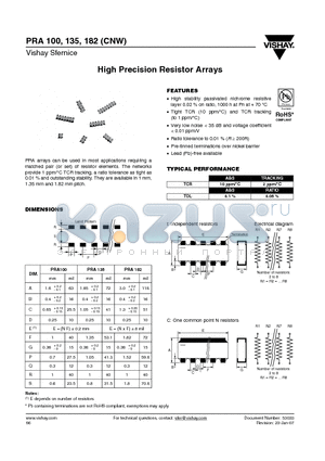PRA135 datasheet - High Precision Resistor Arrays