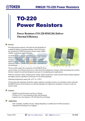 RMG20KTF0R1 datasheet - RMG20 TO-220 Power Resistors