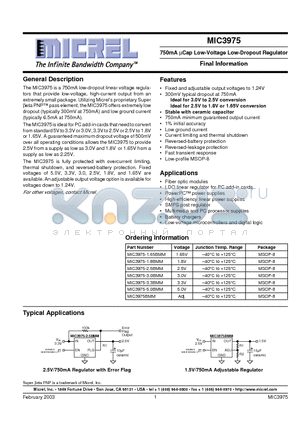 MIC3975 datasheet - 750mA UCap Low-Voltage Low-Dropout Regulator