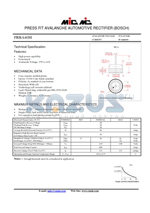 PRBA40M datasheet - PRESS FIT AVALANCHE AUTOMOTIVE RECTIFIER (BOSCH)