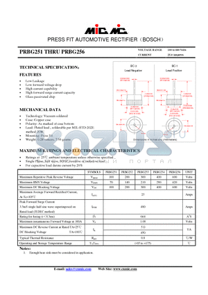 PRBG251 datasheet - PRESS FIT AUTOMOTIVE RECTIFIERBOSCH