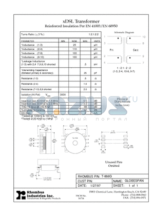 T-886G datasheet - xDSL Transformer