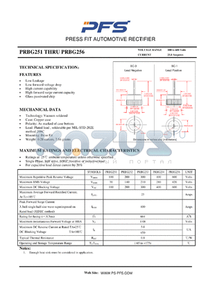 PRBG251 datasheet - PRESS FIT AUTOMOTIVE RECTIFIER