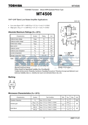 MT4S06 datasheet - VHF~UHF Band Low Noise Amplifier Applications