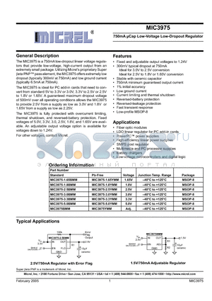 MIC3975_05 datasheet - 750mA lCap Low-Voltage Low-Dropout Regulator