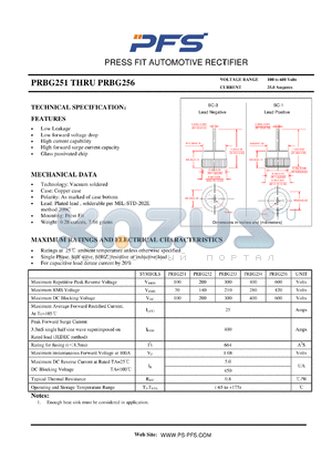 PRBG256 datasheet - PRESS FIT AUTOMOTIVE RECTIFIER