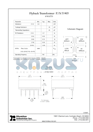 T-903 datasheet - Flyback Transformer