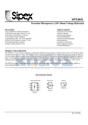 SPX4041 datasheet - Precision Micropower 1.24V Shunt Voltage Reference