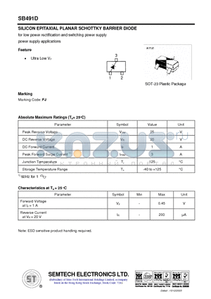 SB491D datasheet - SILICON EPITAXIAL PLANAR SCHOTTKY BARRIER DIODE