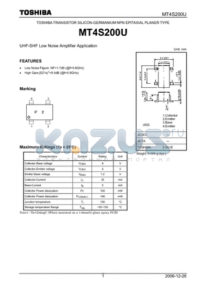 MT4S200U datasheet - UHF-SHF Low Noise Amplifier Application