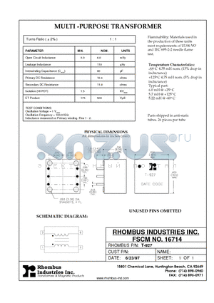 T-927 datasheet - MULTI -PURPOSE TRANSFORMER