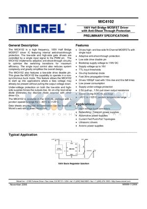 MIC4102BM datasheet - 100V Half Bridge MOSFET Driver with Anti-Shoot Through Protection