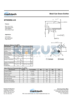 MT5050N2-UG datasheet - Metal Can Green Emitter