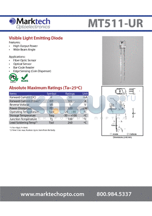 MT511-UR datasheet - Visible Light Emitting Diode