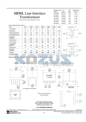 T-976G datasheet - HDSL Line Interface Transformers