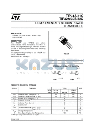 TIP32A datasheet - COMPLEMENTARY SILICON POWER TRANSISTORS