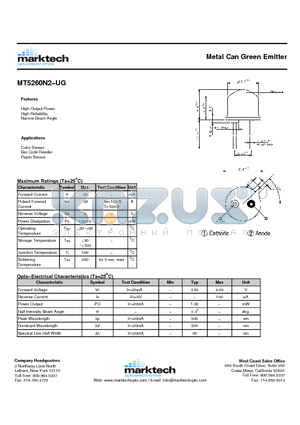 MT5260N2-UG datasheet - Metal Can Green Emitter