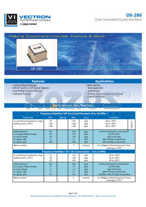 OX-2800-BEE-108 datasheet - Oven Controlled Crystal Oscillator