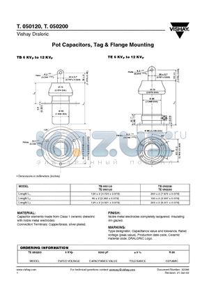 T.050200 datasheet - Pot Capacitors, Tag & Flange Mounting