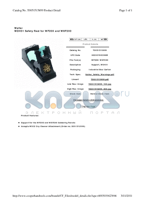 T0051515899 datasheet - WDH31 Safety Rest for WP200 and WXP200