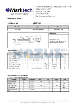 MT5375-UV datasheet - Dimension in mm High power, high-speed, narrow beam angle, high reliablitiy