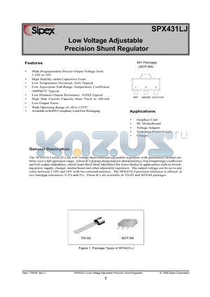 SPX431LJM1-L/TR datasheet - Low Voltage Adjustable Precision Shunt Regulator