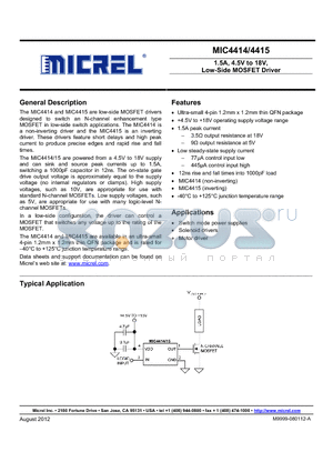 MIC4415YFT datasheet - 1.5A, 4.5V to 18V Low-Side MOSFET Driver