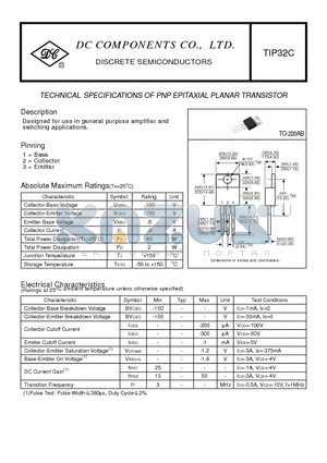 TIP32C datasheet - TECHNICAL SPECIFICATIONS OF PNP EPITAXIAL PLANAR TRANSISTOR