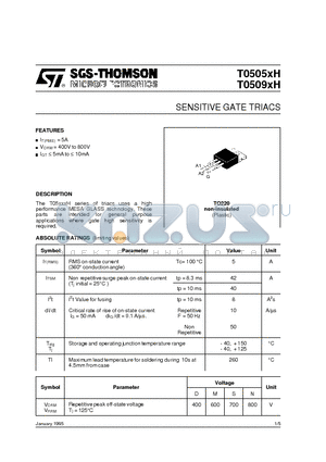 T0509DH datasheet - SENSITIVE GATE TRIACS