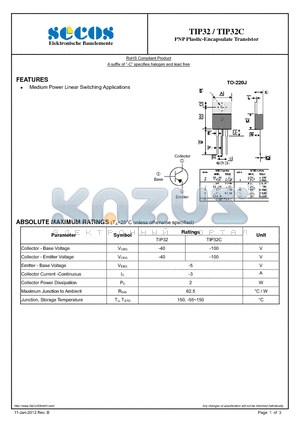 TIP32C datasheet - PNP Plastic-Encapsulate Transistor