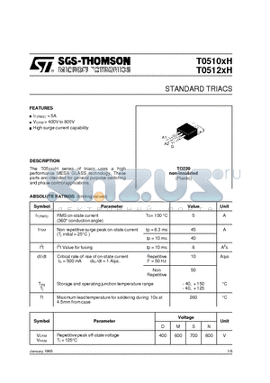 T0510MH datasheet - STANDARD TRIACS