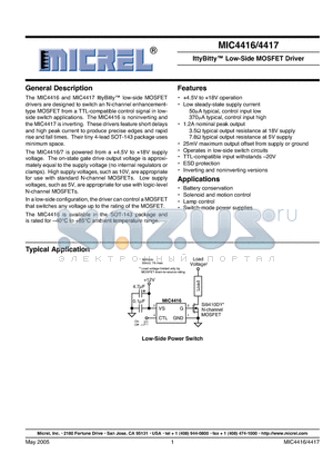 MIC4417YM4 datasheet - IttyBitty Low-Side MOSFET Driver