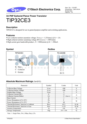 TIP32CE3 datasheet - 3A PNP Epitaxial Planar Power Transistor