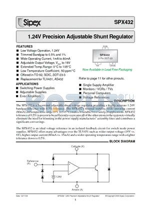 SPX432AM datasheet - 1.24V Precision Adjustable Shunt Regulator