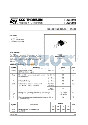 T0605XH datasheet - SENSITIVE GATE TRIACS