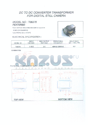 T06378 datasheet - DC TO DC CONVERTER TRANSFORMER FOR DIGITAL STILL CAMERA