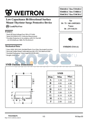 T064CB-LC datasheet - Low Capacitance Bi-Directional Surface Mount Thyristor Surge Protective Device