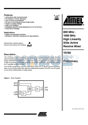 T0780 datasheet - 800 MHz - 1000 MHz High Linearity SiGe Active Receive Mixer