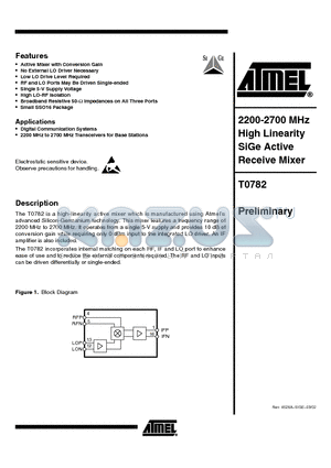 T0782 datasheet - 2200-2700 MHz High Linearity SiGe Active Receive Mixer