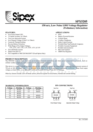 SPX5205 datasheet - 150 mA, Low-Noise LDO Voltage Regulator