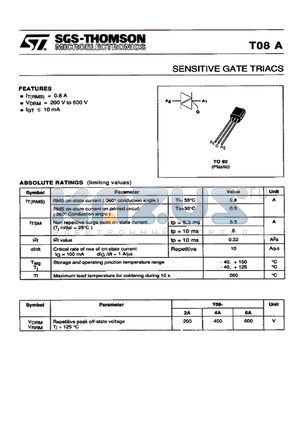 T08-4A datasheet - SENSITIVE GATE TRICS